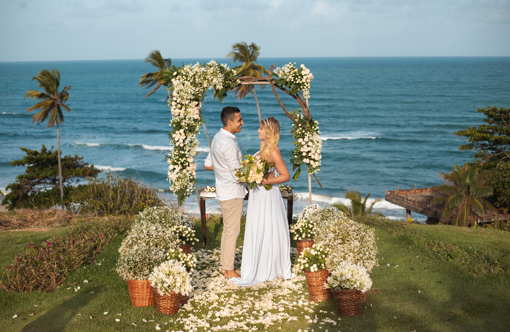 Bride and Groom holding Flowers